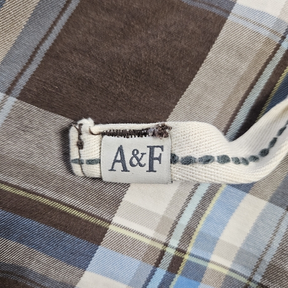 Y2K Abercrombie & Fitch Brown Blue Plaid Heavy Cotton Baggy Cargo Shorts Size 36 - Picture 5 of 10